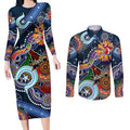 Personalised Roosters NAIDOC Week 2024 Couples Matching Long Sleeve Bodycon Dress and Long Sleeve Button Shirt Australia Aboriginal Dot Painting