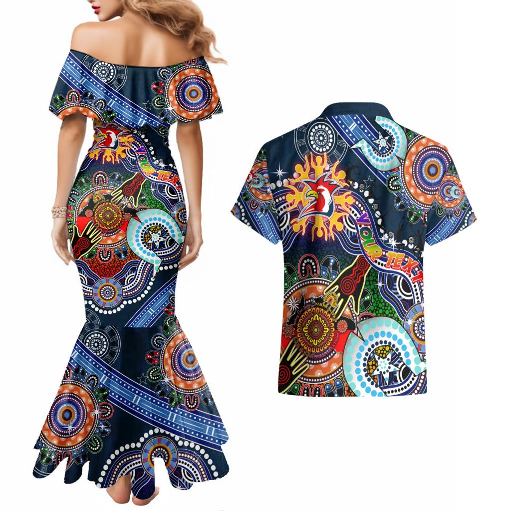 Personalised Roosters NAIDOC Week 2024 Couples Matching Mermaid Dress and Hawaiian Shirt Australia Aboriginal Dot Painting