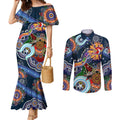 Personalised Roosters NAIDOC Week 2024 Couples Matching Mermaid Dress and Long Sleeve Button Shirt Australia Aboriginal Dot Painting