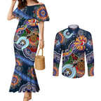 Personalised Roosters NAIDOC Week 2024 Couples Matching Mermaid Dress and Long Sleeve Button Shirt Australia Aboriginal Dot Painting