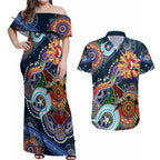 Personalised Roosters NAIDOC Week 2024 Couples Matching Off Shoulder Maxi Dress and Hawaiian Shirt Australia Aboriginal Dot Painting