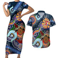 Personalised Roosters NAIDOC Week 2024 Couples Matching Short Sleeve Bodycon Dress and Hawaiian Shirt Australia Aboriginal Dot Painting