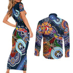 Personalised Roosters NAIDOC Week 2024 Couples Matching Short Sleeve Bodycon Dress and Long Sleeve Button Shirt Australia Aboriginal Dot Painting