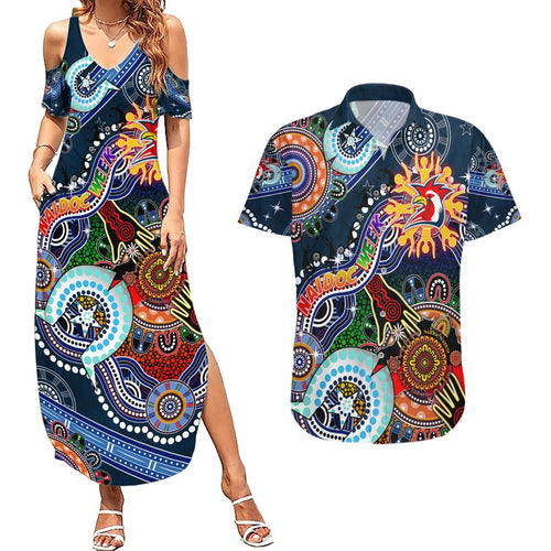 Personalised Roosters NAIDOC Week 2024 Couples Matching Summer Maxi Dress and Hawaiian Shirt Australia Aboriginal Dot Painting
