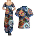 Personalised Roosters NAIDOC Week 2024 Couples Matching Summer Maxi Dress and Hawaiian Shirt Australia Aboriginal Dot Painting