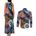 Personalised Roosters NAIDOC Week 2024 Couples Matching Tank Maxi Dress and Long Sleeve Button Shirt Australia Aboriginal Dot Painting