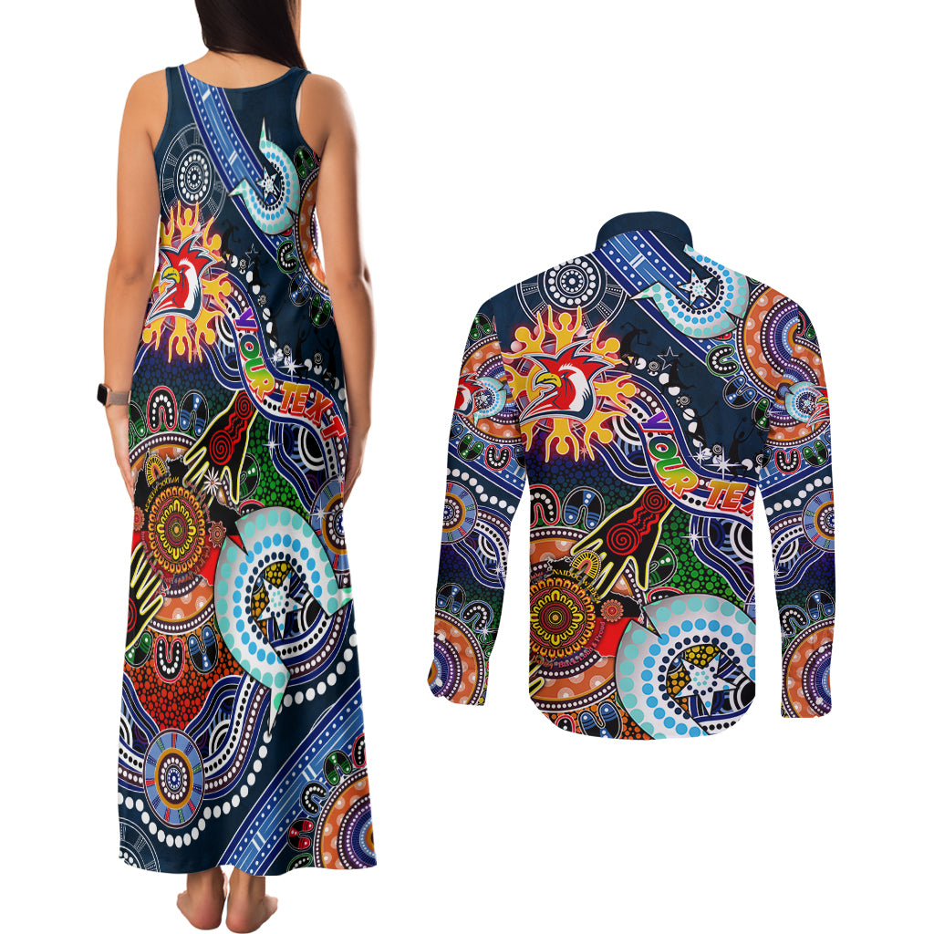 Personalised Roosters NAIDOC Week 2024 Couples Matching Tank Maxi Dress and Long Sleeve Button Shirt Australia Aboriginal Dot Painting