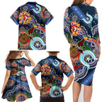 Personalised Roosters NAIDOC Week 2024 Family Matching Long Sleeve Bodycon Dress and Hawaiian Shirt Australia Aboriginal Dot Painting