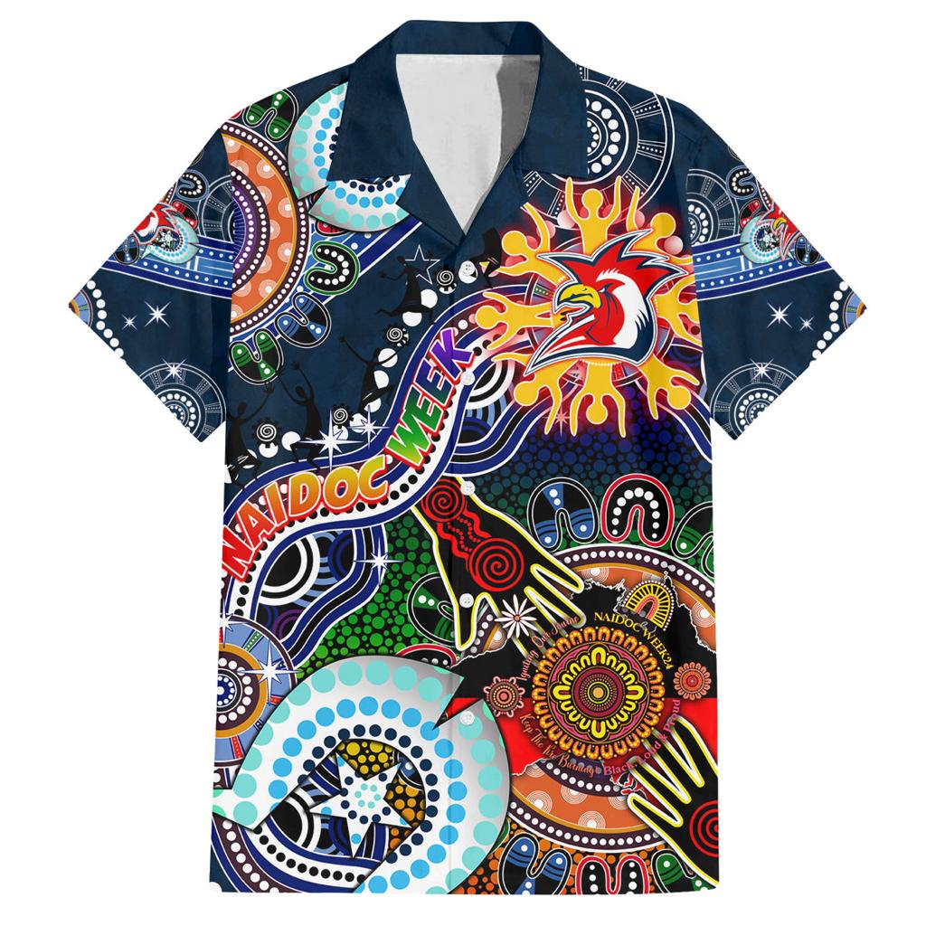 Personalised Roosters NAIDOC Week 2024 Family Matching Long Sleeve Bodycon Dress and Hawaiian Shirt Australia Aboriginal Dot Painting