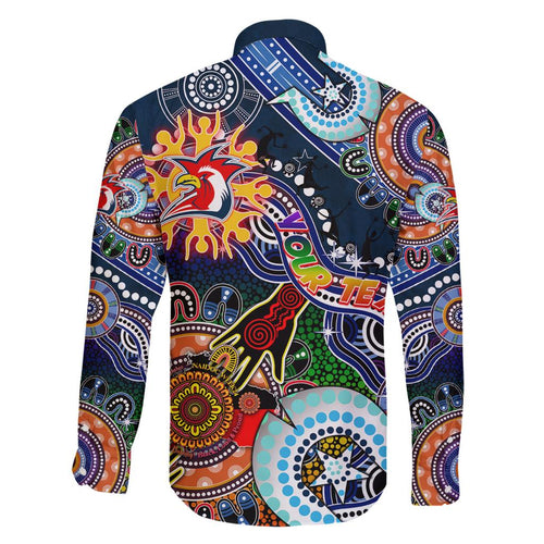 Personalised Roosters NAIDOC Week 2024 Family Matching Long Sleeve Bodycon Dress and Hawaiian Shirt Australia Aboriginal Dot Painting