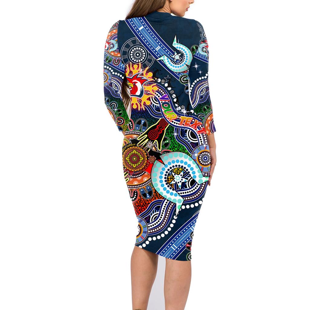 Personalised Roosters NAIDOC Week 2024 Family Matching Long Sleeve Bodycon Dress and Hawaiian Shirt Australia Aboriginal Dot Painting