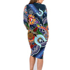 Personalised Roosters NAIDOC Week 2024 Family Matching Long Sleeve Bodycon Dress and Hawaiian Shirt Australia Aboriginal Dot Painting