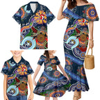 Personalised Roosters NAIDOC Week 2024 Family Matching Mermaid Dress and Hawaiian Shirt Australia Aboriginal Dot Painting
