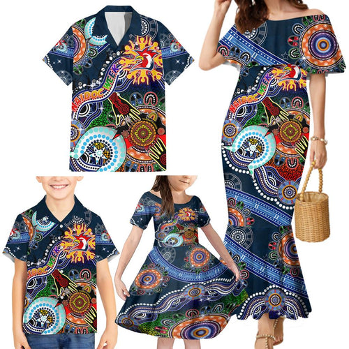 Personalised Roosters NAIDOC Week 2024 Family Matching Mermaid Dress and Hawaiian Shirt Australia Aboriginal Dot Painting