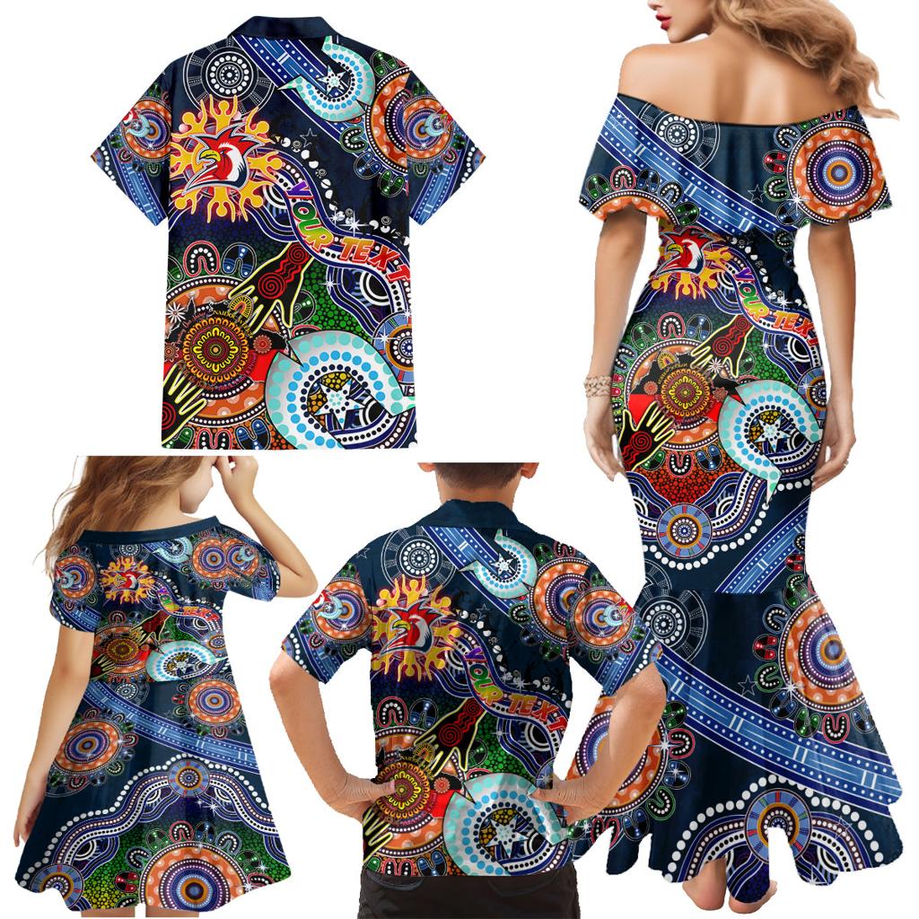 Personalised Roosters NAIDOC Week 2024 Family Matching Mermaid Dress and Hawaiian Shirt Australia Aboriginal Dot Painting