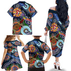 Personalised Roosters NAIDOC Week 2024 Family Matching Off The Shoulder Long Sleeve Dress and Hawaiian Shirt Australia Aboriginal Dot Painting