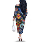 Personalised Roosters NAIDOC Week 2024 Family Matching Off The Shoulder Long Sleeve Dress and Hawaiian Shirt Australia Aboriginal Dot Painting