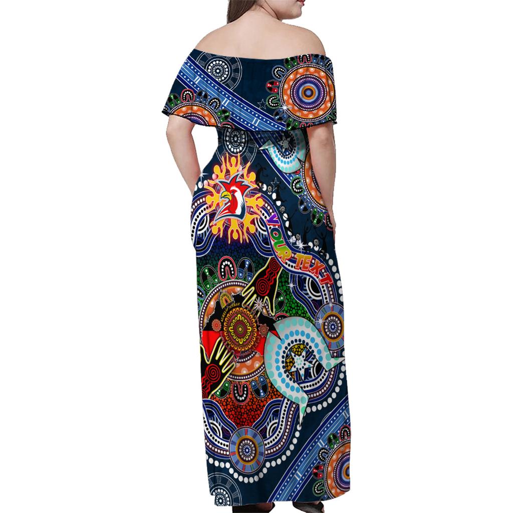 Personalised Roosters NAIDOC Week 2024 Family Matching Off Shoulder Maxi Dress and Hawaiian Shirt Australia Aboriginal Dot Painting