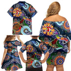 Personalised Roosters NAIDOC Week 2024 Family Matching Off Shoulder Short Dress and Hawaiian Shirt Australia Aboriginal Dot Painting
