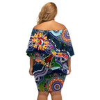 Personalised Roosters NAIDOC Week 2024 Family Matching Off Shoulder Short Dress and Hawaiian Shirt Australia Aboriginal Dot Painting