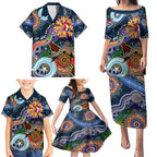 Personalised Roosters NAIDOC Week 2024 Family Matching Puletasi and Hawaiian Shirt Australia Aboriginal Dot Painting