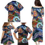 Personalised Roosters NAIDOC Week 2024 Family Matching Puletasi and Hawaiian Shirt Australia Aboriginal Dot Painting