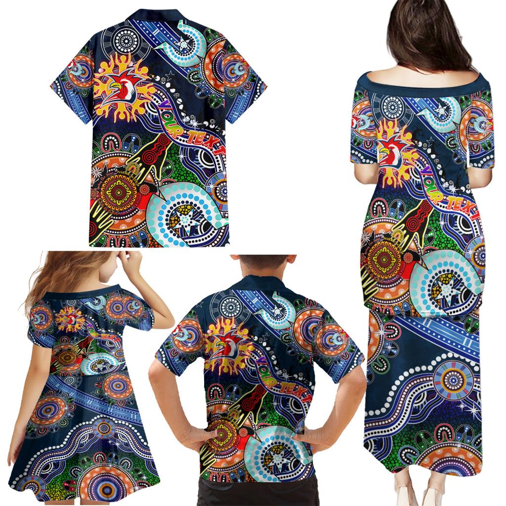 Personalised Roosters NAIDOC Week 2024 Family Matching Puletasi and Hawaiian Shirt Australia Aboriginal Dot Painting