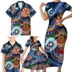 Personalised Roosters NAIDOC Week 2024 Family Matching Short Sleeve Bodycon Dress and Hawaiian Shirt Australia Aboriginal Dot Painting