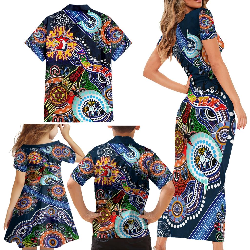 Personalised Roosters NAIDOC Week 2024 Family Matching Short Sleeve Bodycon Dress and Hawaiian Shirt Australia Aboriginal Dot Painting
