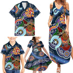 Personalised Roosters NAIDOC Week 2024 Family Matching Summer Maxi Dress and Hawaiian Shirt Australia Aboriginal Dot Painting
