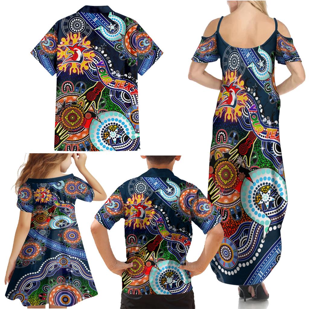 Personalised Roosters NAIDOC Week 2024 Family Matching Summer Maxi Dress and Hawaiian Shirt Australia Aboriginal Dot Painting