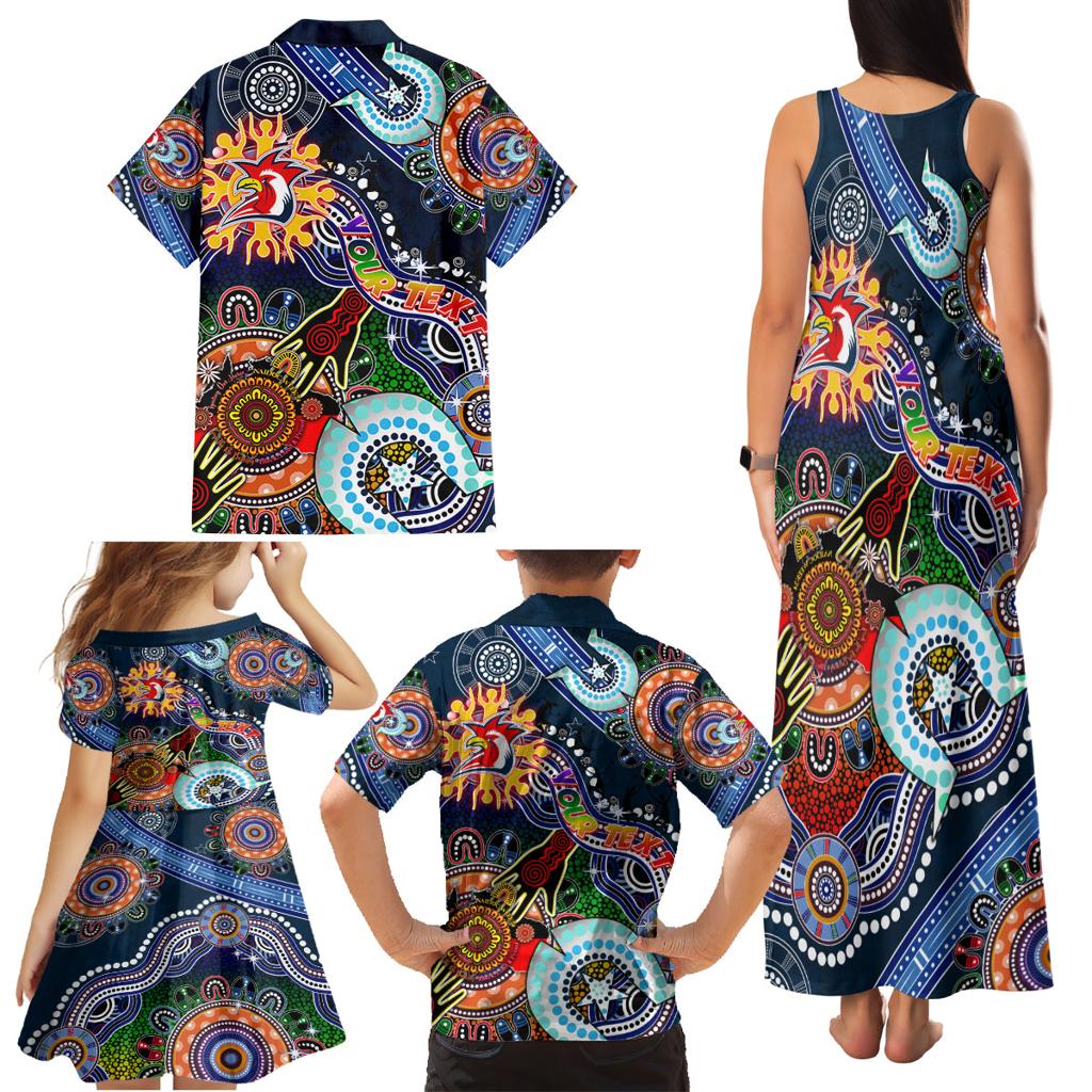 Personalised Roosters NAIDOC Week 2024 Family Matching Tank Maxi Dress and Hawaiian Shirt Australia Aboriginal Dot Painting