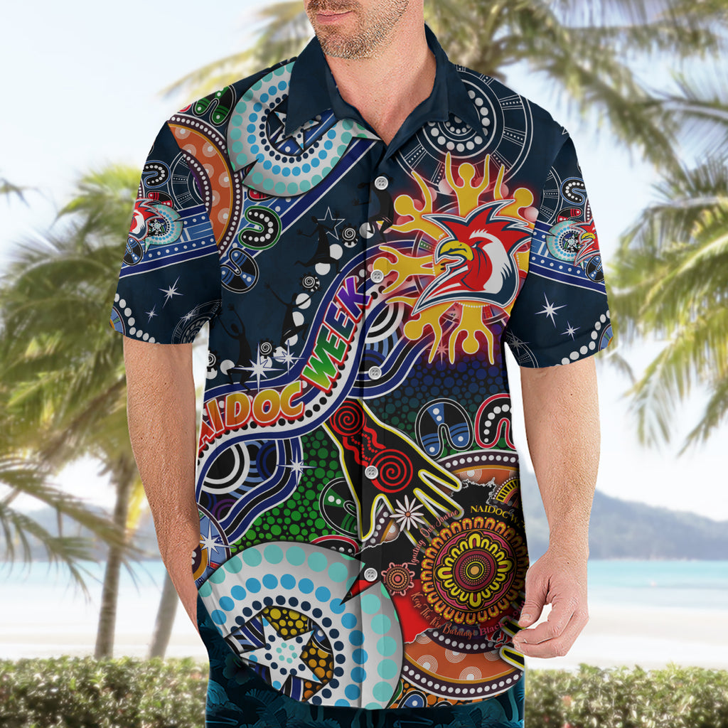 Personalised Roosters NAIDOC Week 2024 Hawaiian Shirt Australia Aboriginal Dot Painting