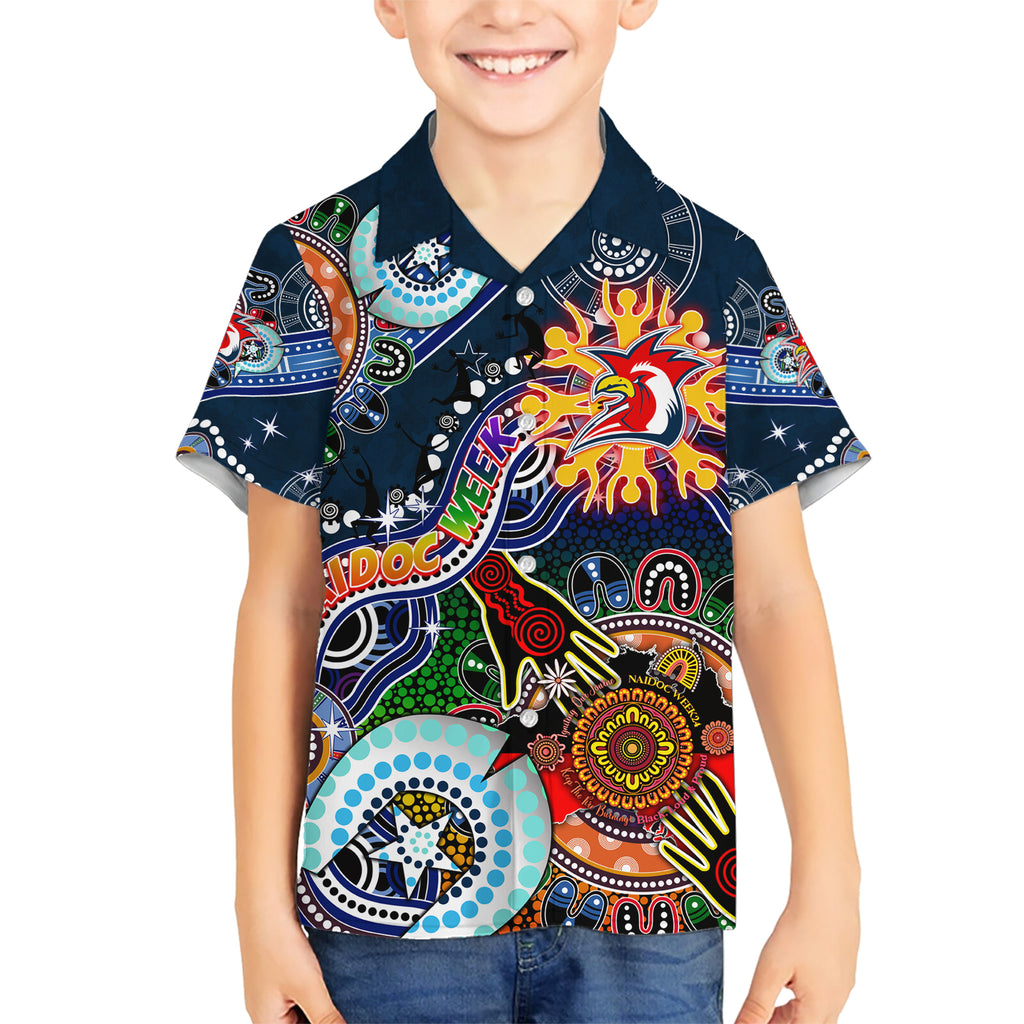 Personalised Roosters NAIDOC Week 2024 Hawaiian Shirt Australia Aboriginal Dot Painting