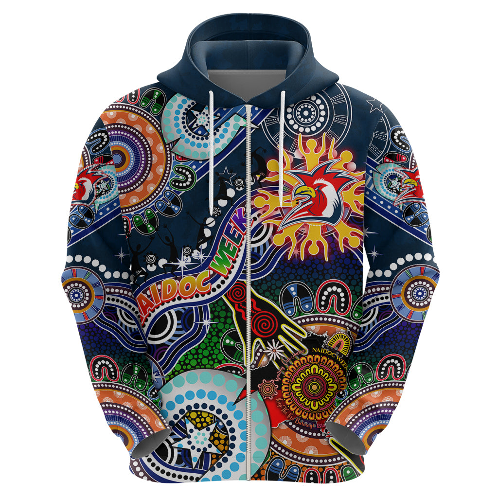Personalised Roosters NAIDOC Week 2024 Hoodie Australia Aboriginal Dot Painting