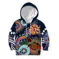 Personalised Roosters NAIDOC Week 2024 Kid Hoodie Australia Aboriginal Dot Painting