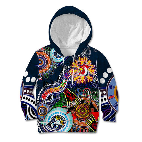 Personalised Roosters NAIDOC Week 2024 Kid Hoodie Australia Aboriginal Dot Painting