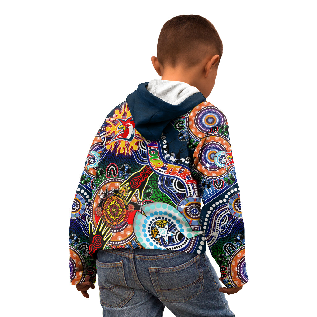 Personalised Roosters NAIDOC Week 2024 Kid Hoodie Australia Aboriginal Dot Painting