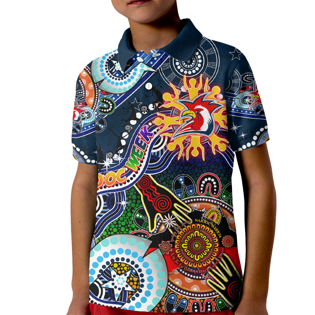 Personalised Roosters NAIDOC Week 2024 Kid Polo Shirt Australia Aboriginal Dot Painting