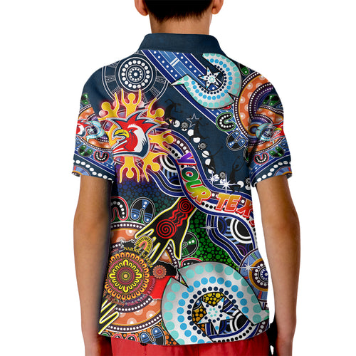 Personalised Roosters NAIDOC Week 2024 Kid Polo Shirt Australia Aboriginal Dot Painting