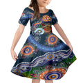 Personalised Roosters NAIDOC Week 2024 Kid Short Sleeve Dress Australia Aboriginal Dot Painting