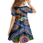 Personalised Roosters NAIDOC Week 2024 Kid Short Sleeve Dress Australia Aboriginal Dot Painting
