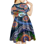 Personalised Roosters NAIDOC Week 2024 Kid Short Sleeve Dress Australia Aboriginal Dot Painting