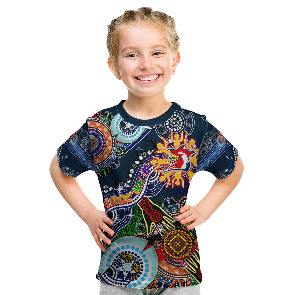 Personalised Roosters NAIDOC Week 2024 Kid T Shirt Australia Aboriginal Dot Painting