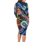 Personalised Roosters NAIDOC Week 2024 Long Sleeve Bodycon Dress Australia Aboriginal Dot Painting
