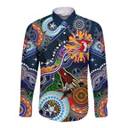 Personalised Roosters NAIDOC Week 2024 Long Sleeve Button Shirt Australia Aboriginal Dot Painting