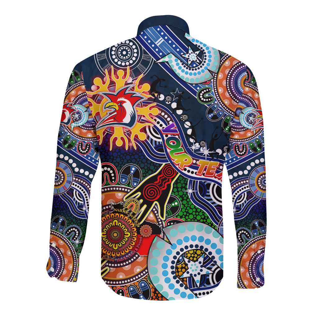 Personalised Roosters NAIDOC Week 2024 Long Sleeve Button Shirt Australia Aboriginal Dot Painting