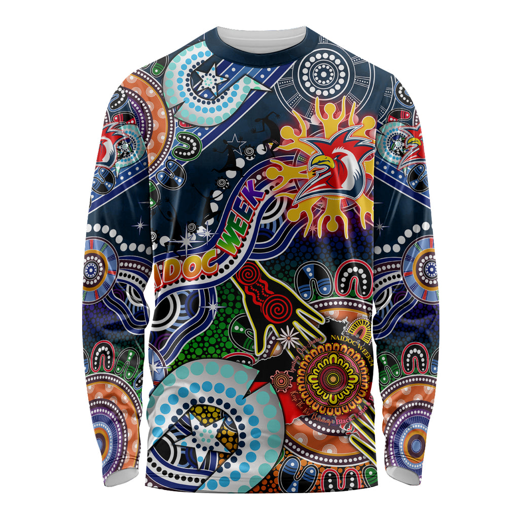 Personalised Roosters NAIDOC Week 2024 Long Sleeve Shirt Australia Aboriginal Dot Painting
