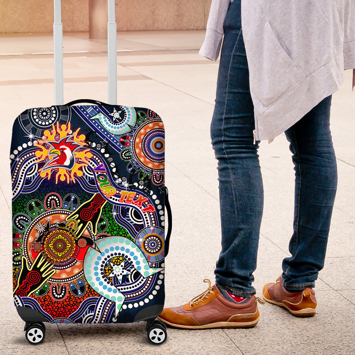 Personalised Roosters NAIDOC Week 2024 Luggage Cover Australia Aboriginal Dot Painting