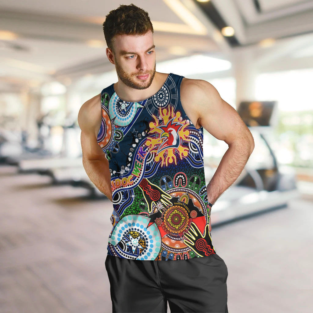 Personalised Roosters NAIDOC Week 2024 Men Tank Top Australia Aboriginal Dot Painting